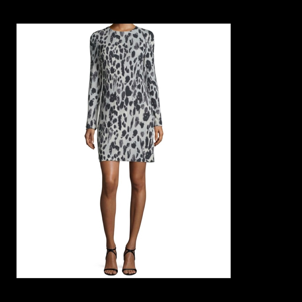 Atelier Nicole Miller Grey- Black Leopard Print Long Sleeve Mini Dress